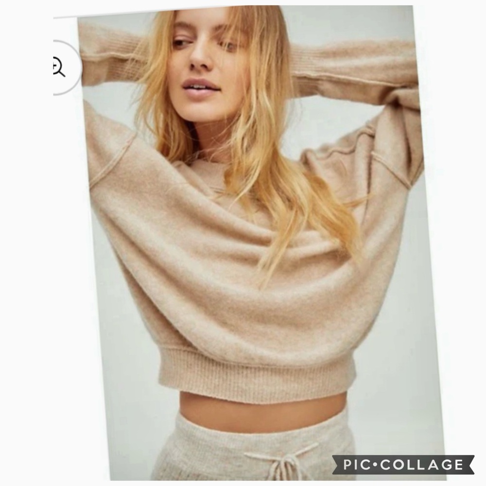 Free People Cashmere Tan Crew Neck Sweater